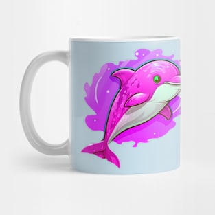 Pink Paradise: Playful Cartoon Dolphin Fish Design Mug